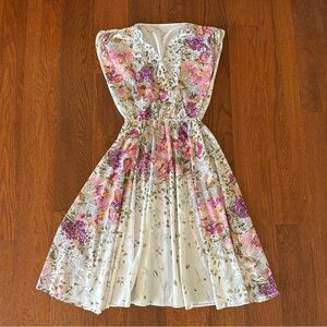 Vintage Floral and Polka Dot Semi Sheer Dress